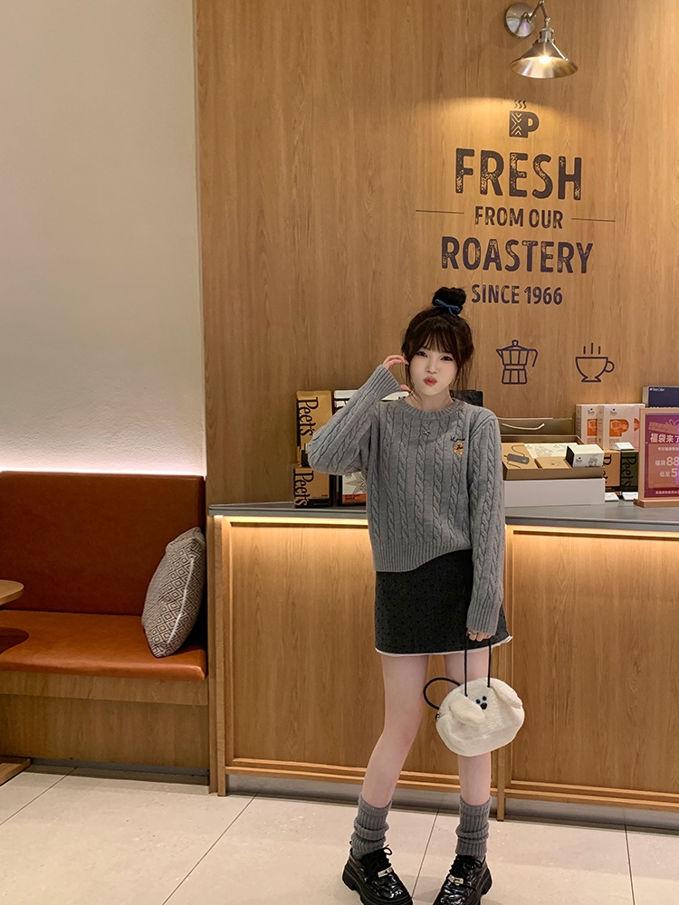 Autumn and winter embroidery sweater lazy tops for women
