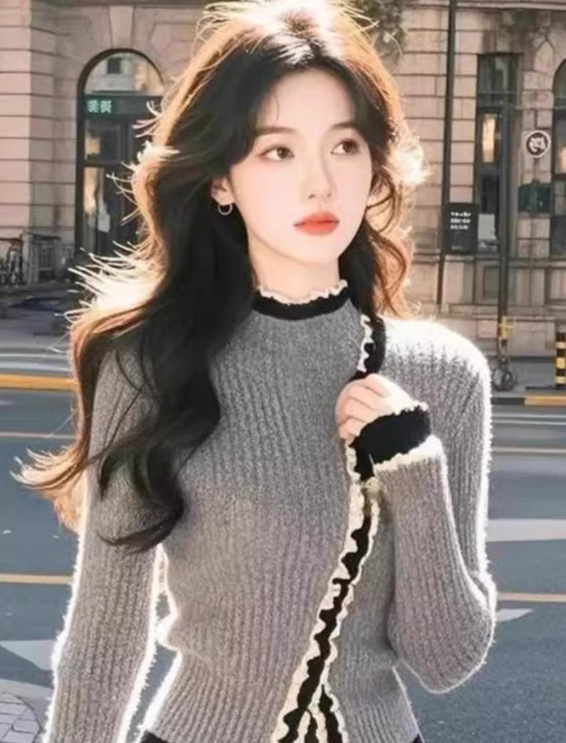 Knitted stripe tops Korean style temperament sweater