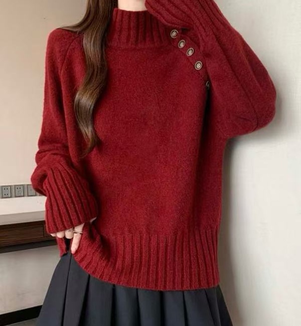 Half high collar sweater loose tops for women