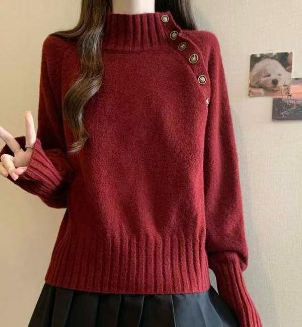 Half high collar sweater loose tops for women
