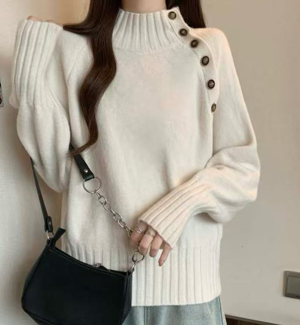 Half high collar sweater loose tops for women