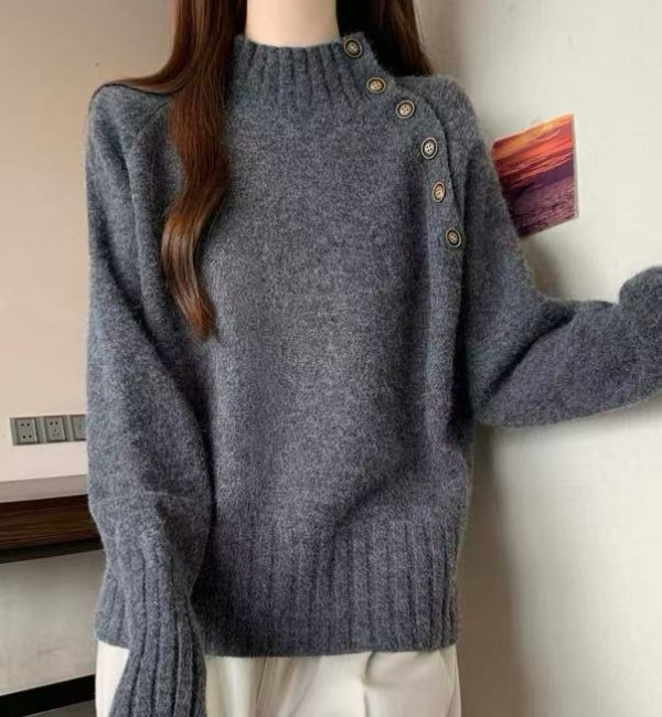 Half high collar sweater loose tops for women