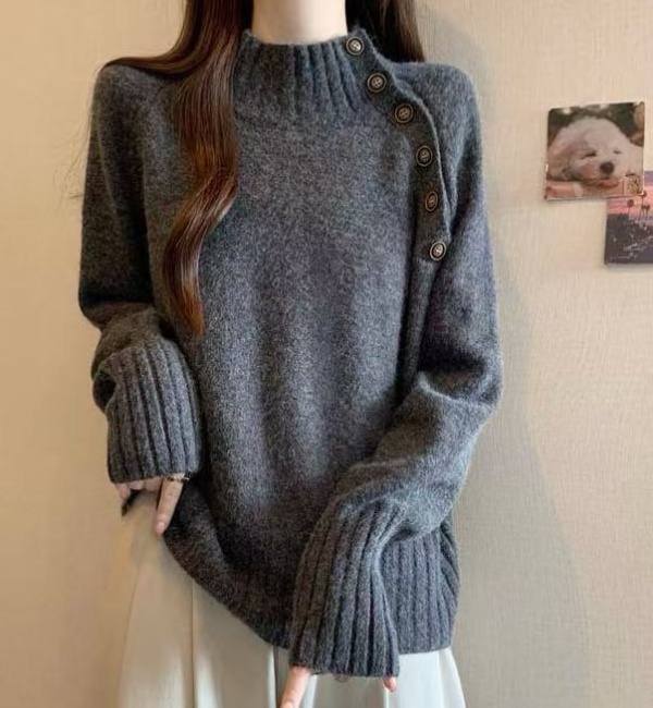 Half high collar sweater loose tops for women