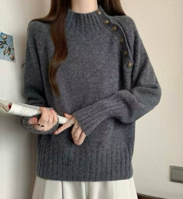 Half high collar sweater loose tops for women