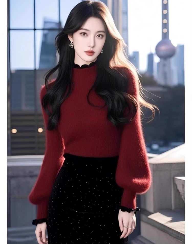 Christmas tops half high collar sweater for women
