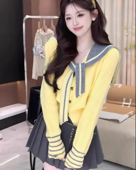 Knitted sweet sweater yellow spring and autumn coat for women
