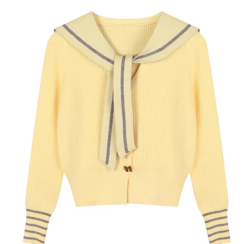 Knitted sweet sweater yellow spring and autumn coat for women