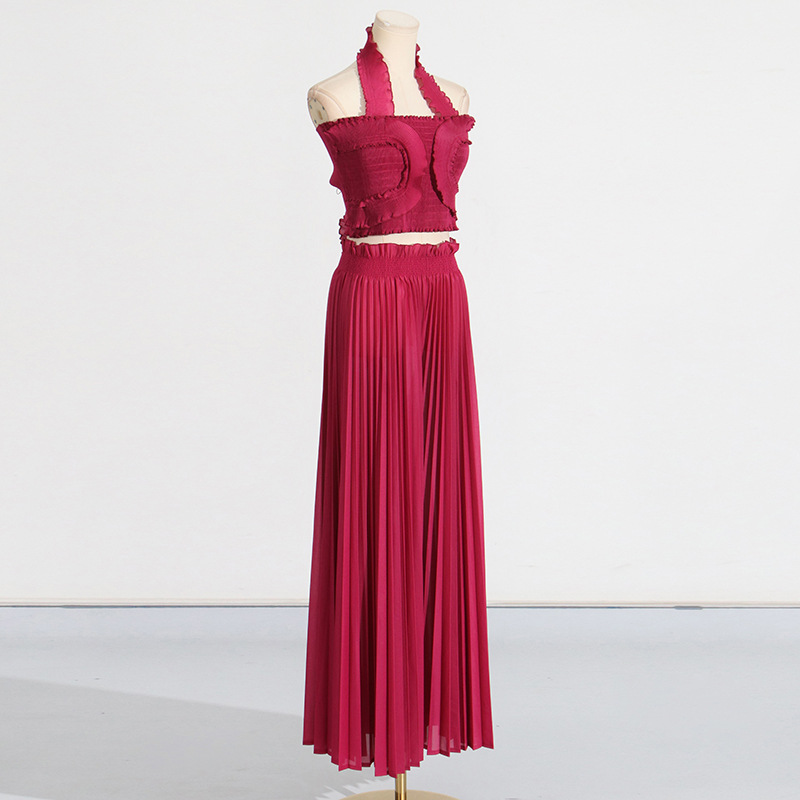 European style halter wide leg pants a set