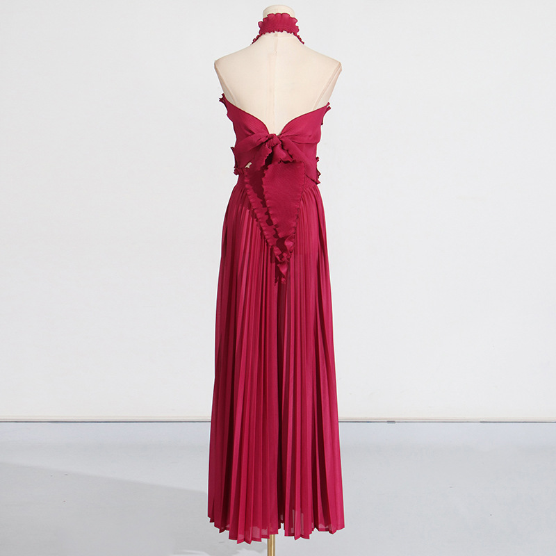 European style halter wide leg pants a set