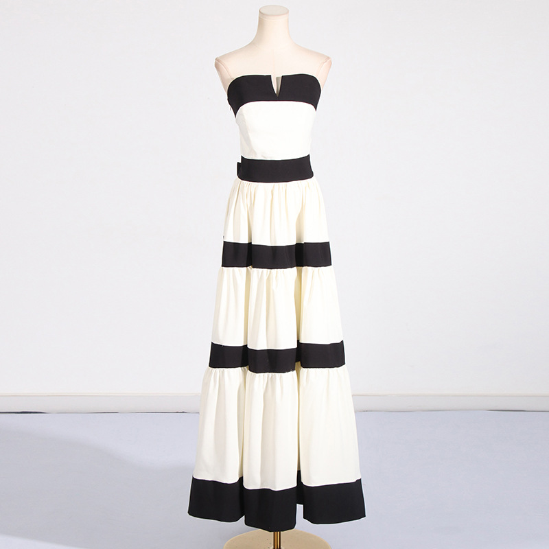 Fashion stripe big skirt mixed colors dress for women