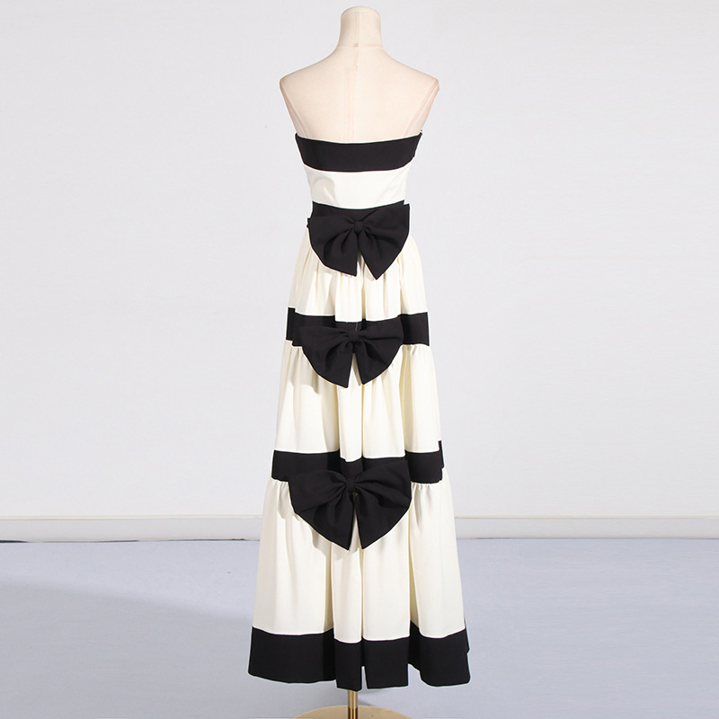 Fashion stripe big skirt mixed colors dress for women