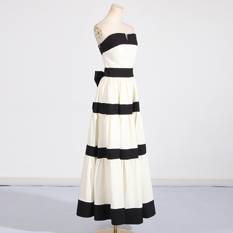 Fashion stripe big skirt mixed colors dress for women