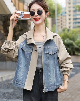 Hooded fashion mixed colors tops denim Casual coat