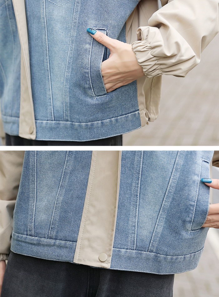 Hooded fashion mixed colors tops denim Casual coat