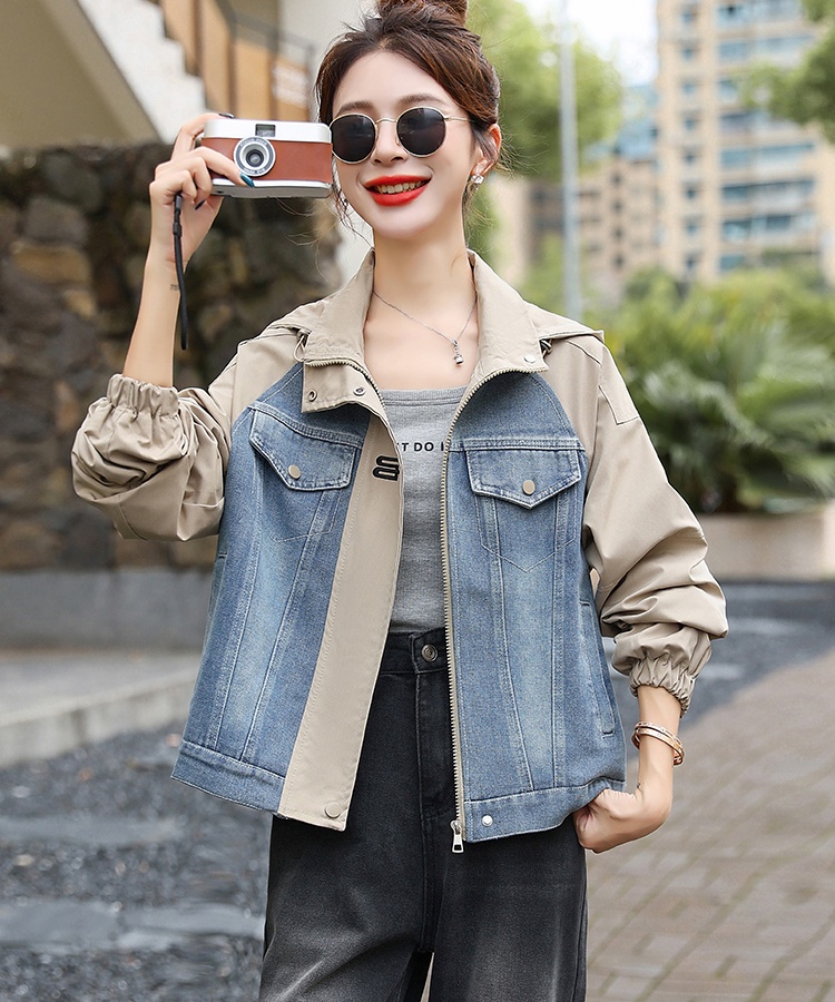 Hooded fashion mixed colors tops denim Casual coat