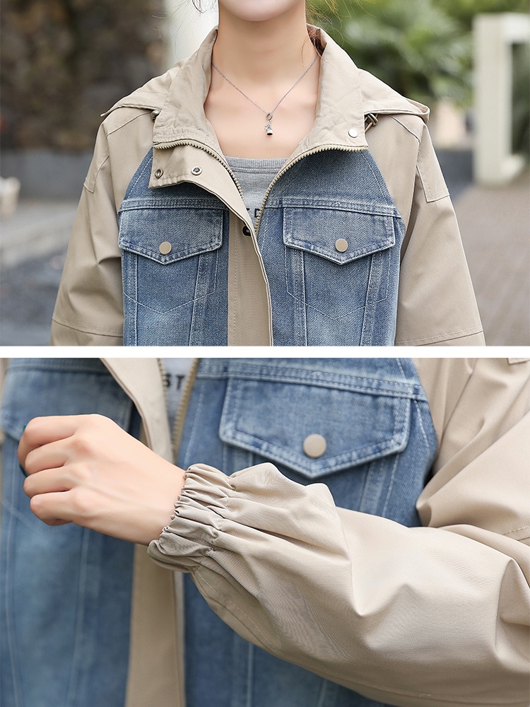 Hooded fashion mixed colors tops denim Casual coat