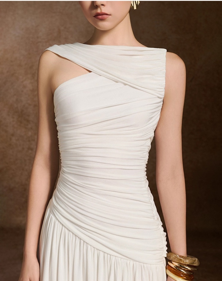 Sleeveless long summer niche white crimp slim dress for women