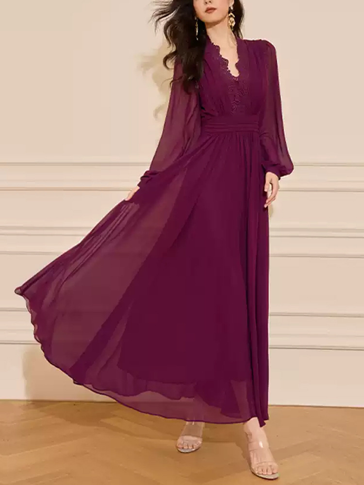Drape splice long dress light luxury dress for women