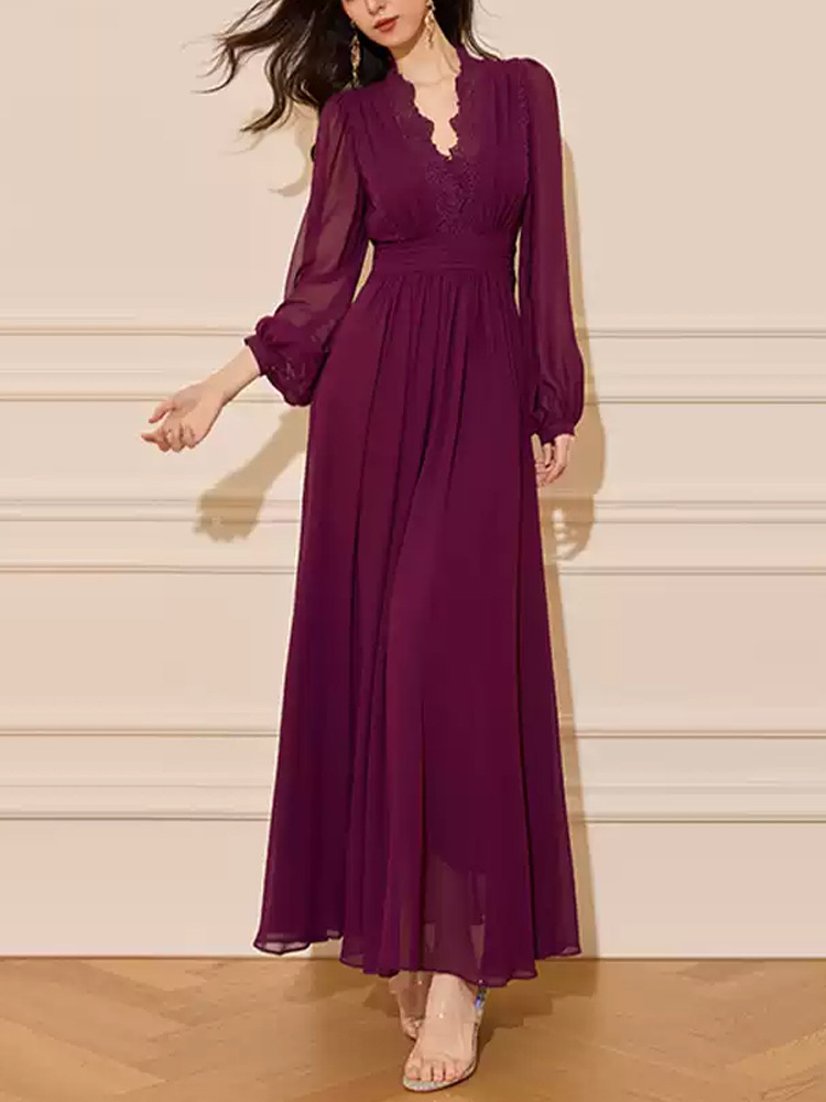 Drape splice long dress light luxury dress for women