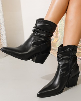 Casual pointed short boots high-heeled cozy boots for women