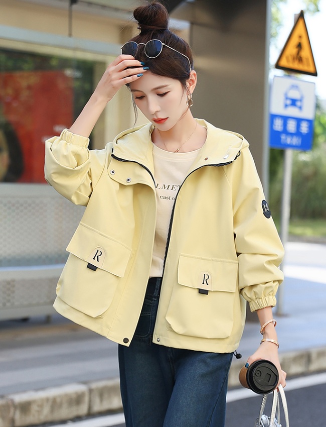 Autumn hooded tops short technical jacket for women