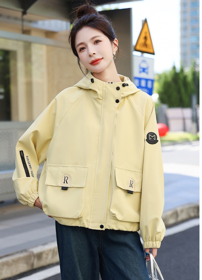 Autumn hooded tops short technical jacket for women
