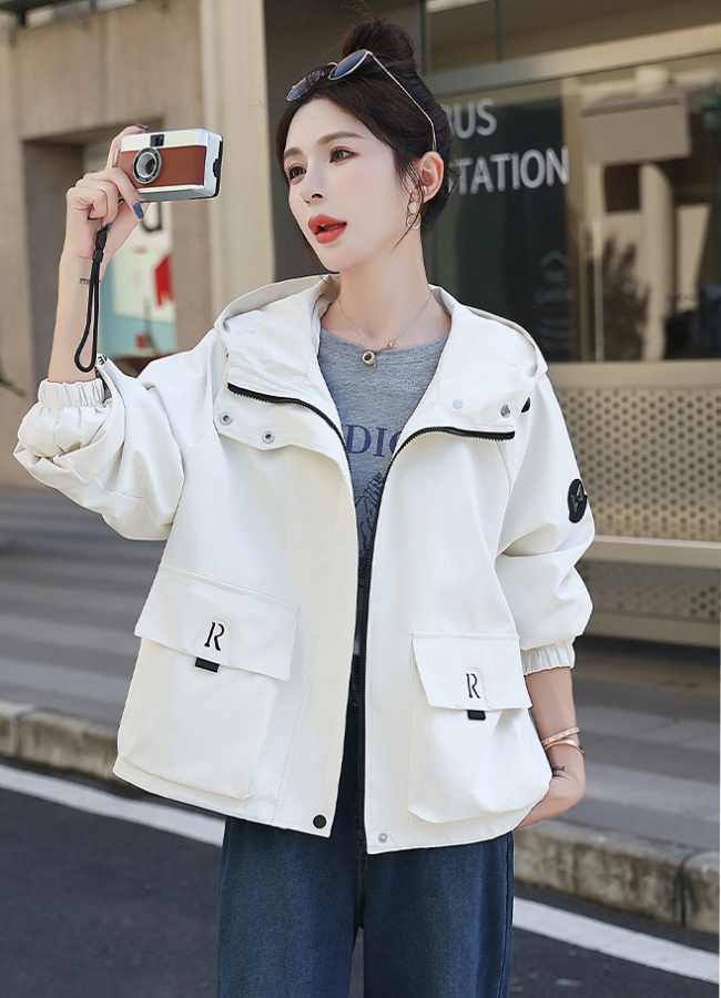 Autumn hooded tops short technical jacket for women