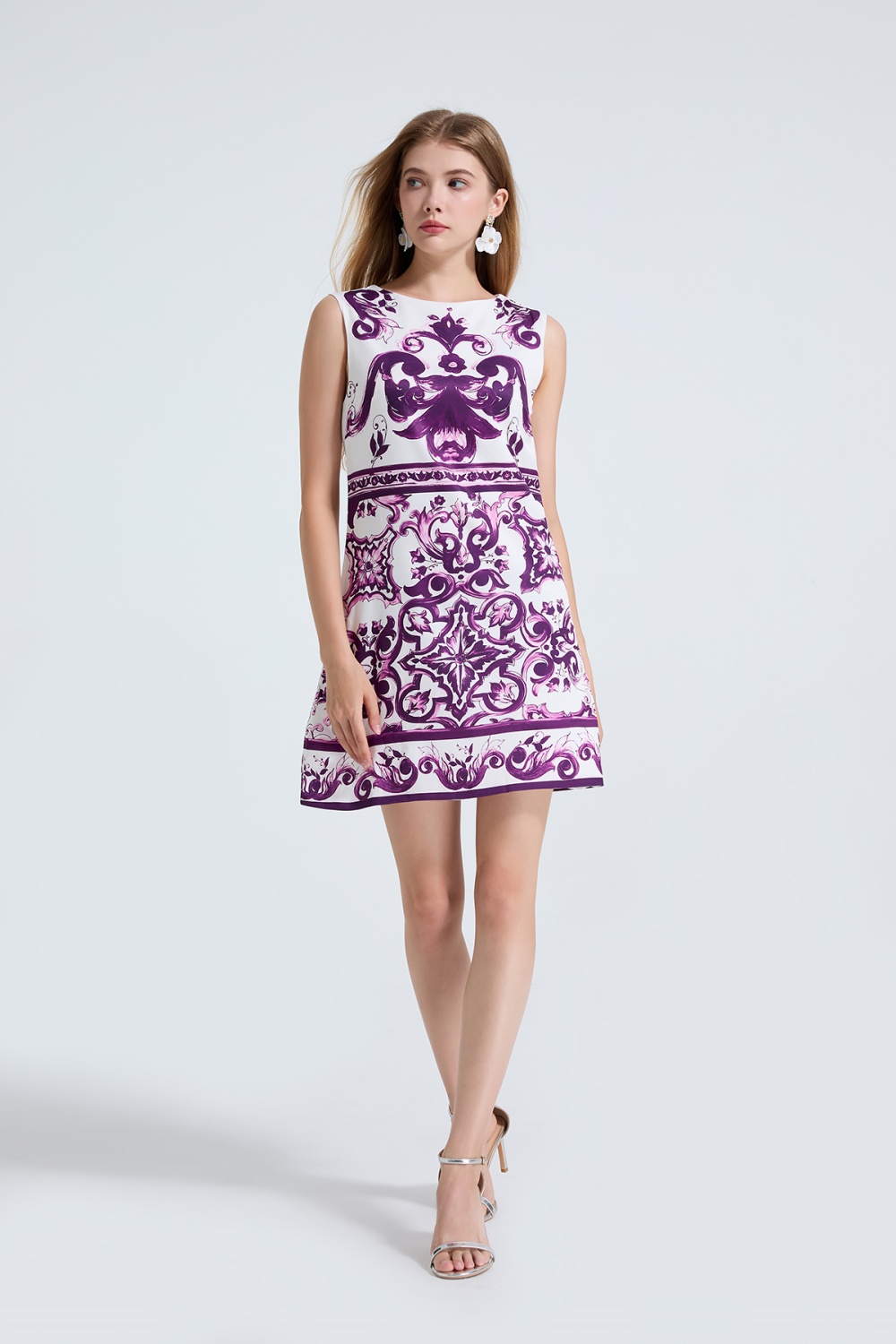 Slim European style dress printing sleeveless T-back