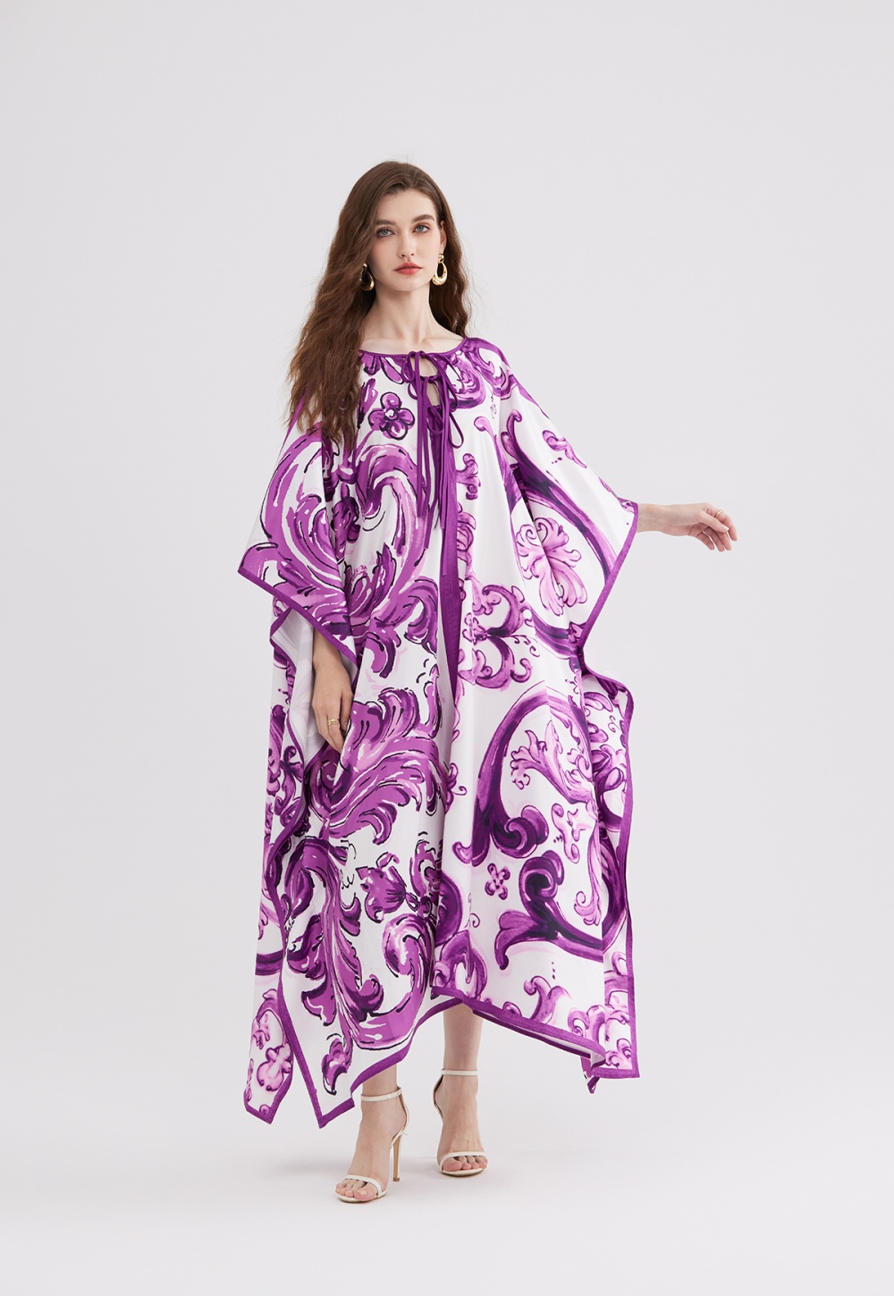 Loose bow purple bandage big skirt bat summer dress