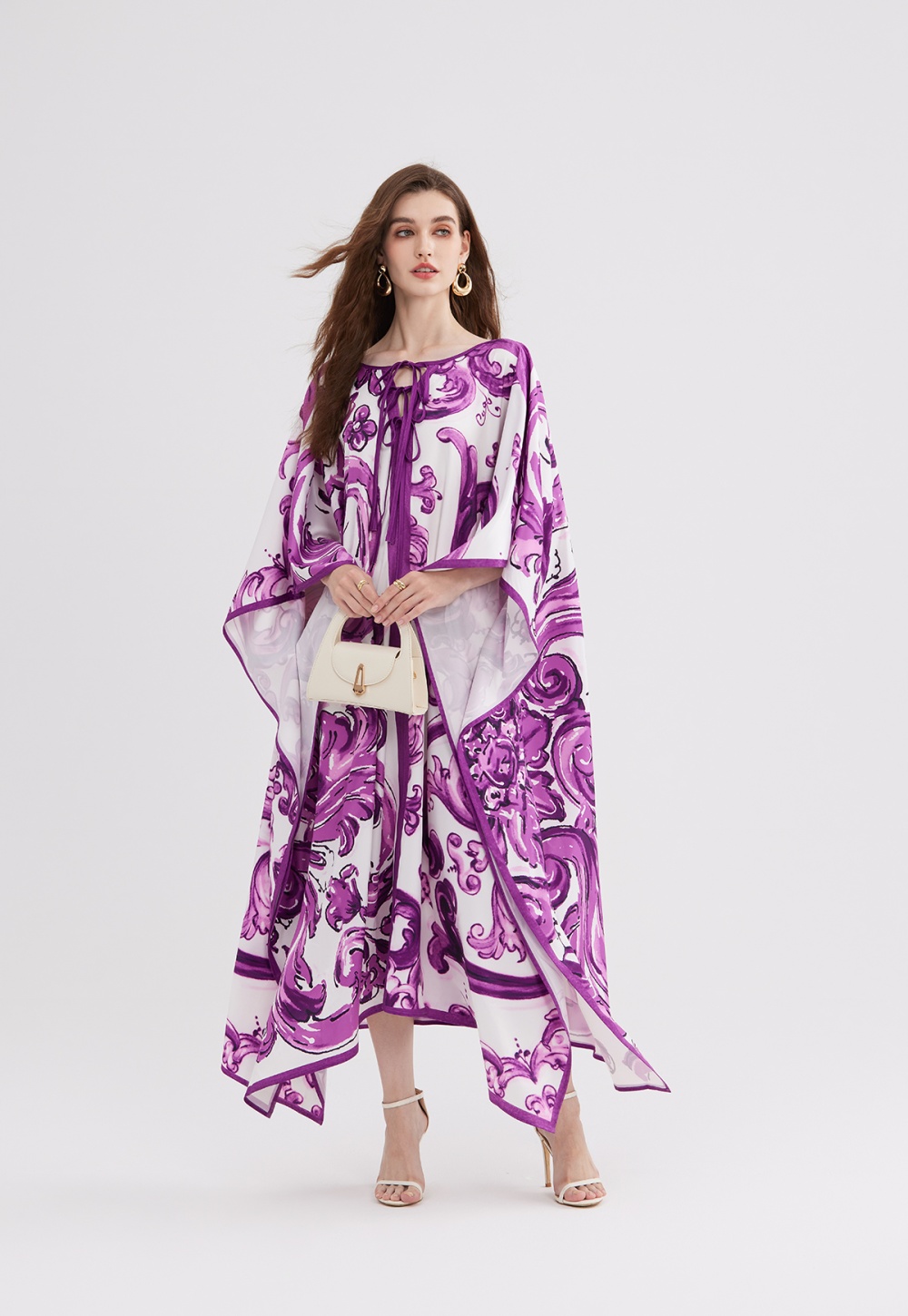 Loose bow purple bandage big skirt bat summer dress