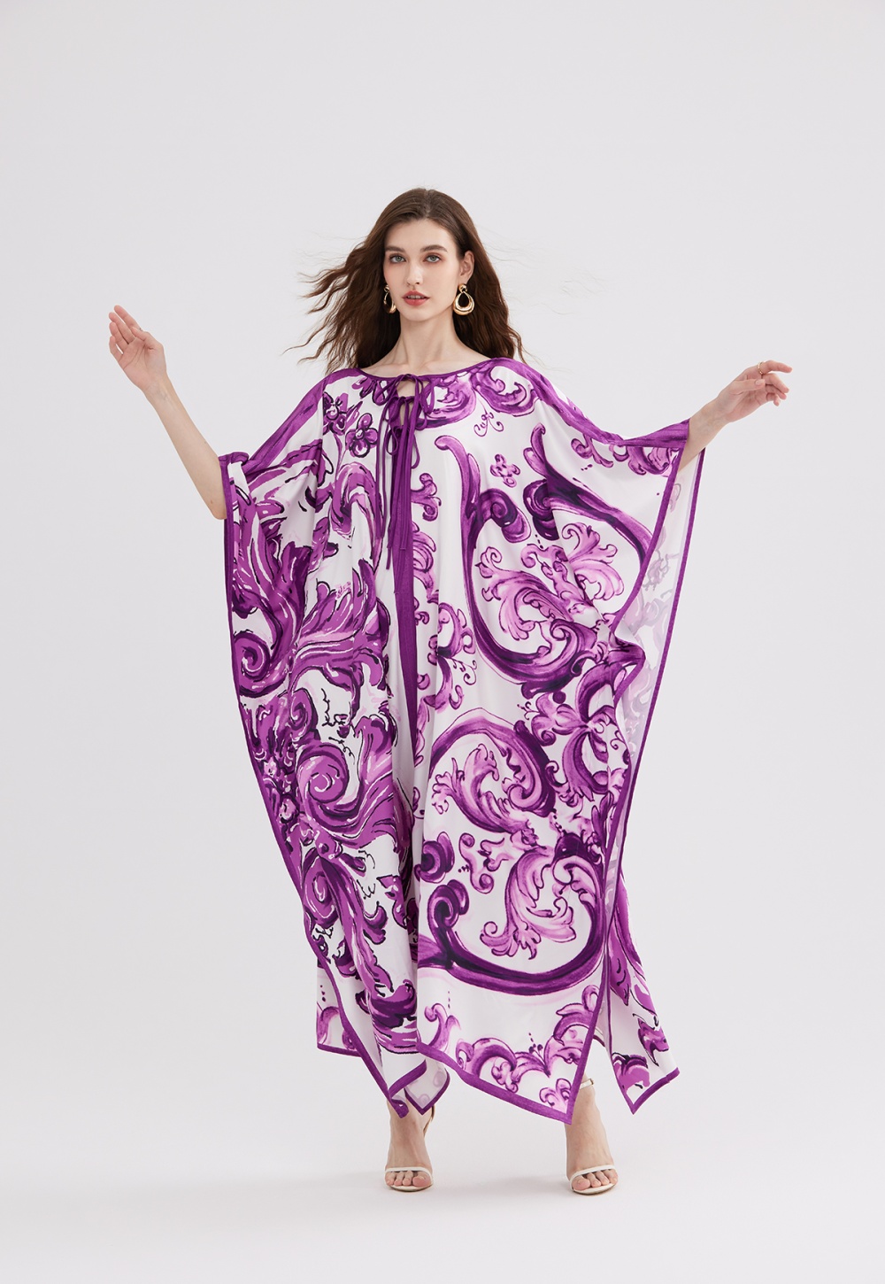 Loose bow purple bandage big skirt bat summer dress