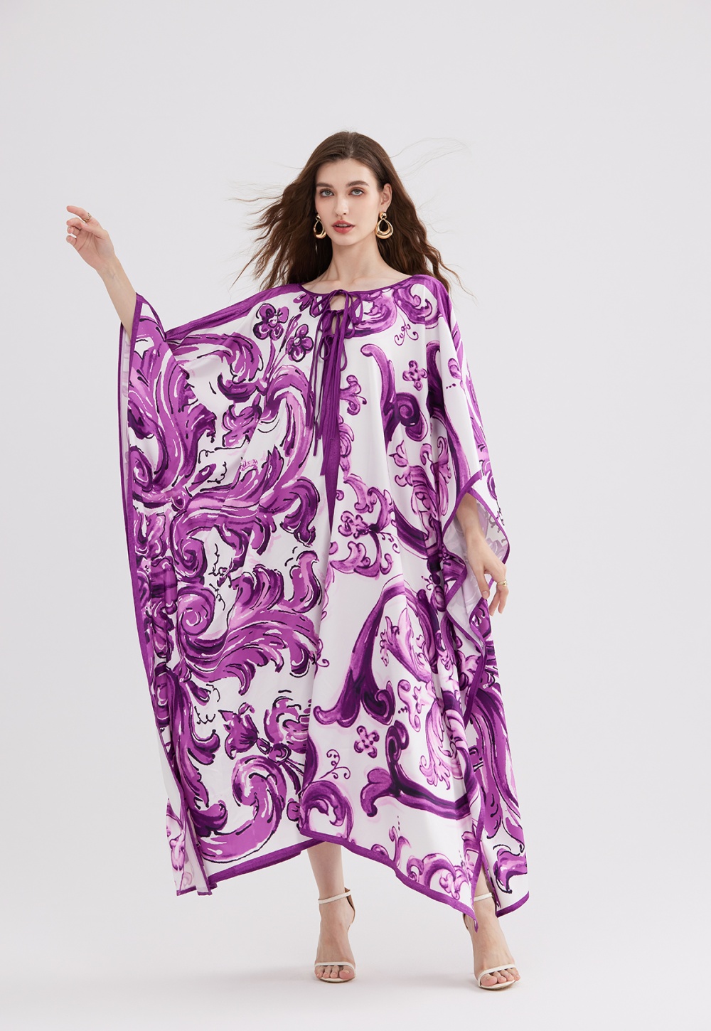 Loose bow purple bandage big skirt bat summer dress