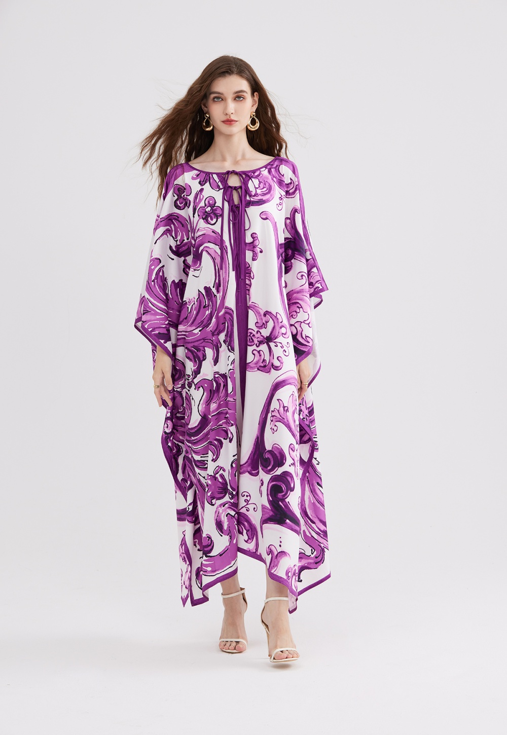 Loose bow purple bandage big skirt bat summer dress