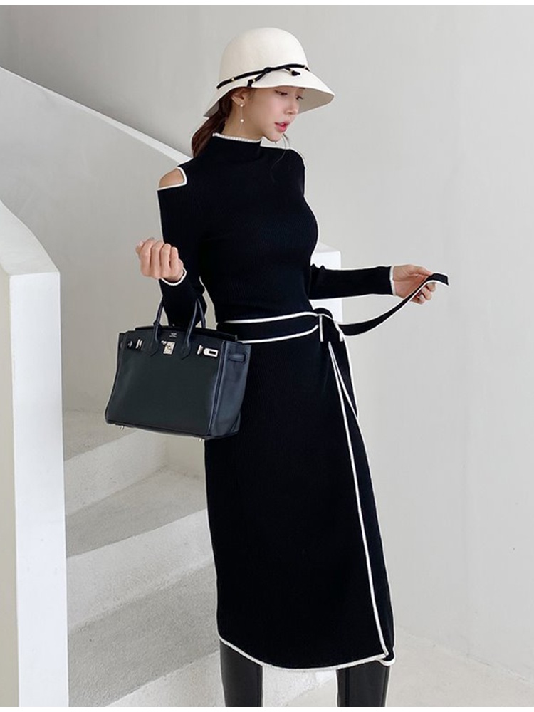 Winter high collar Korean style frenum thick strapless dress