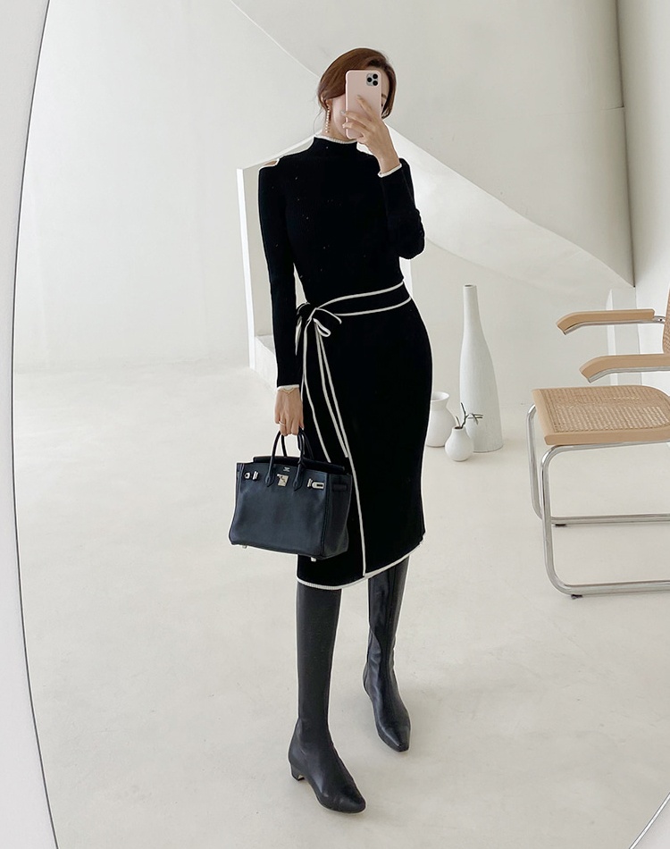 Winter high collar Korean style frenum thick strapless dress