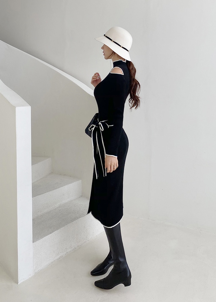 Winter high collar Korean style frenum thick strapless dress
