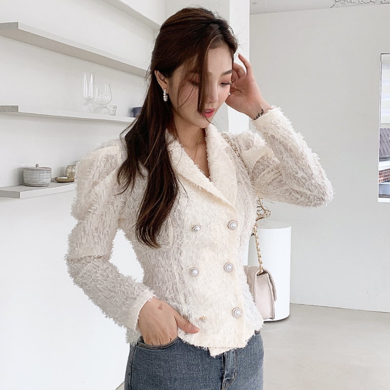 Spring chanelstyle tops pearl buckle niche jacket