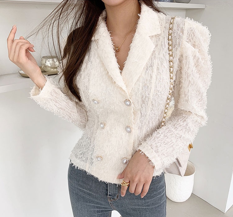 Spring chanelstyle tops pearl buckle niche jacket