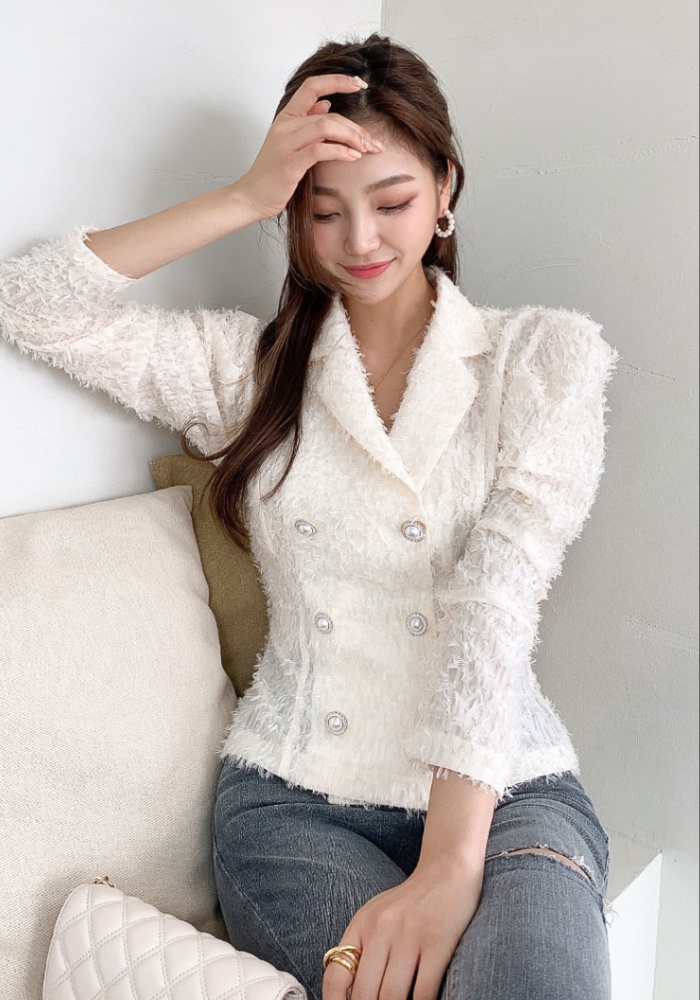 Spring chanelstyle tops pearl buckle niche jacket