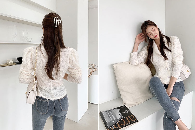 Spring chanelstyle tops pearl buckle niche jacket