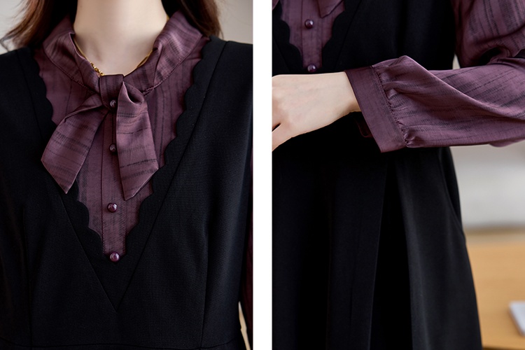 Pseudo-two temperament pinched waist dress for women