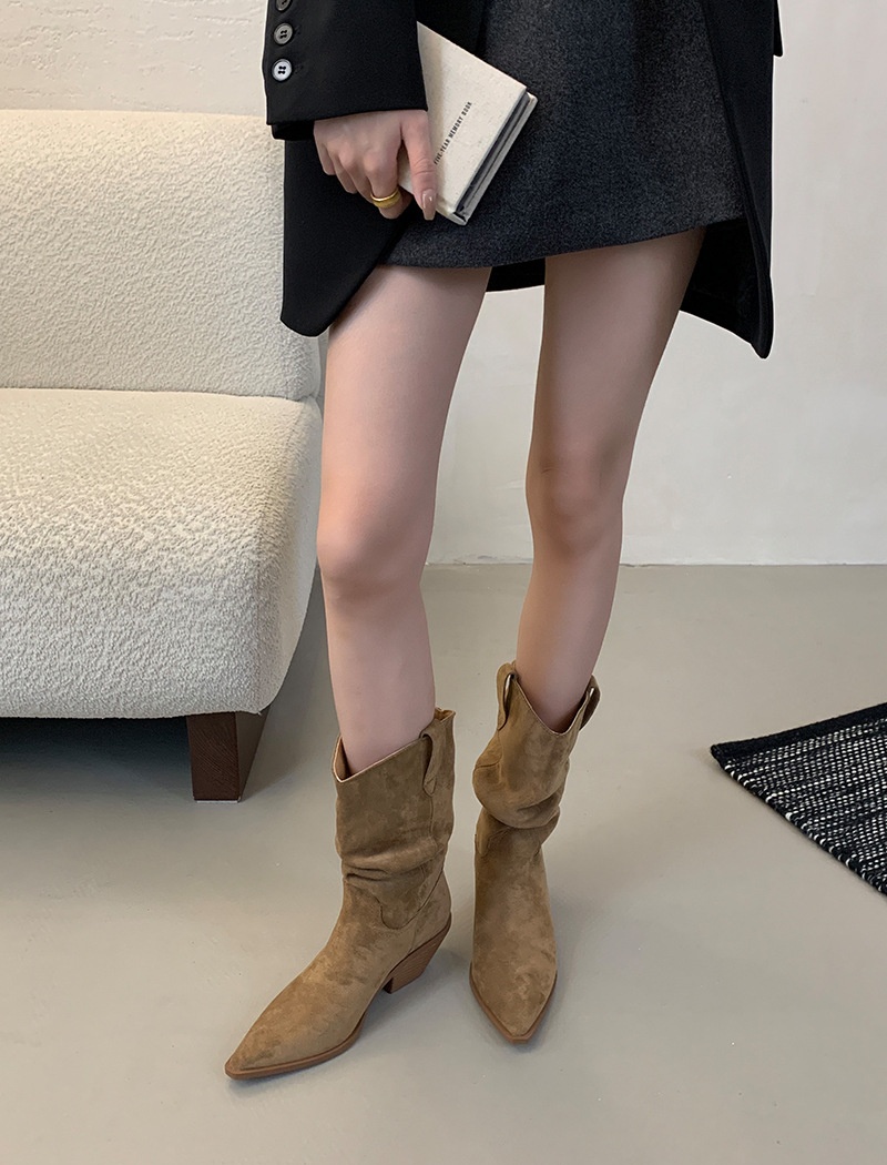 Thick fashion pointed boots cozy all-match short boots