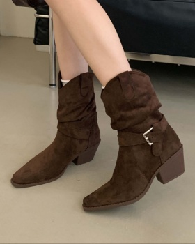 Pointed denim half Boots autumn and winter boots for women