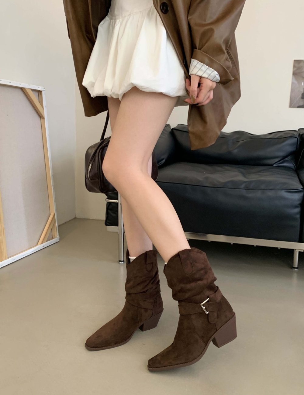 Pointed denim half Boots autumn and winter boots for women
