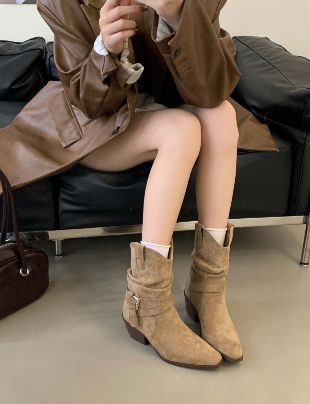 Pointed denim half Boots autumn and winter boots for women