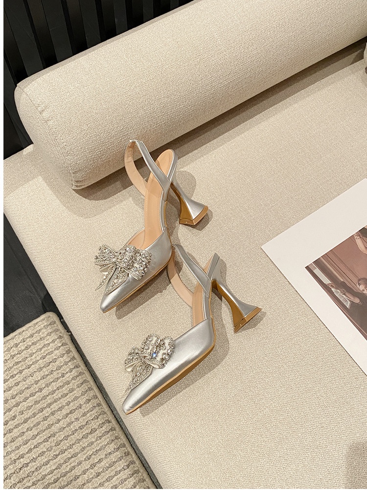 Pointed rhinestone high-heeled banquet bow sexy sandals