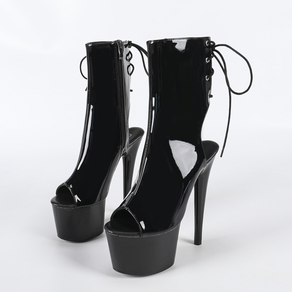 Black boots patent leather high-heeled shoes for women