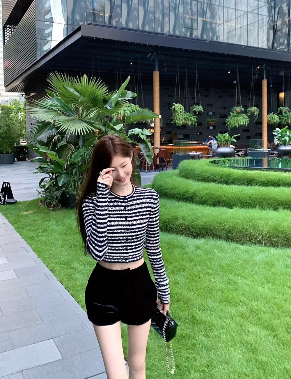 Short knitted cardigan round neck tops for women