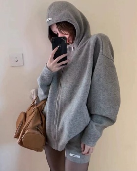 Hooded Casual Korean style gray shorts 2pcs set for women