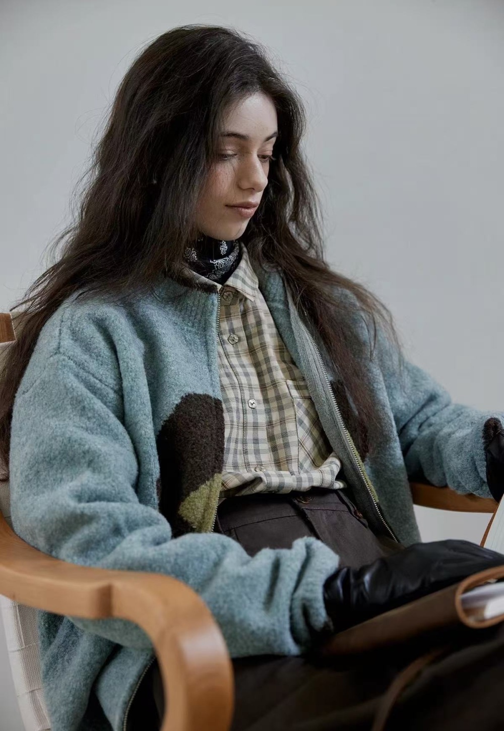 Knitted autumn and winter coat zip flowers sweater